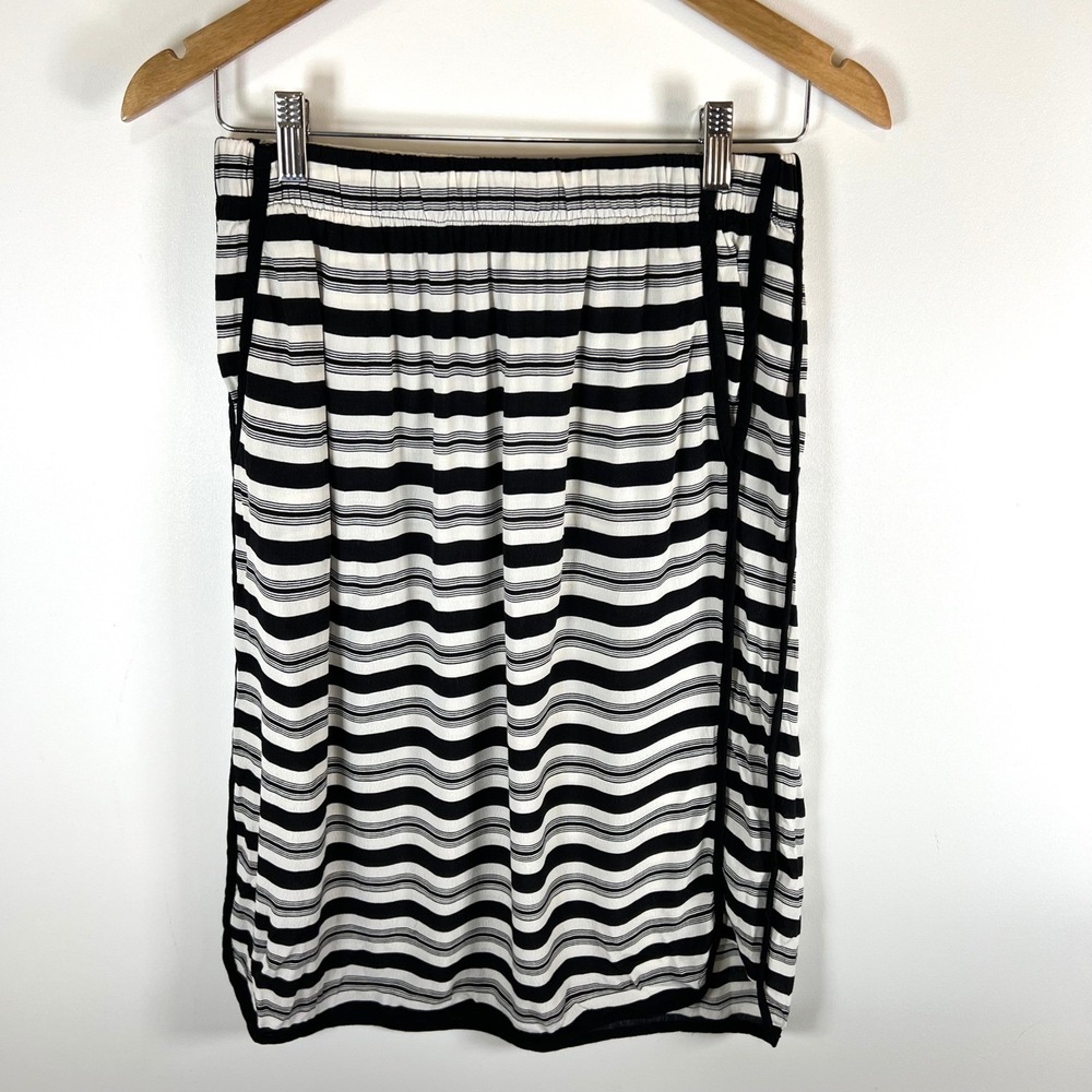 LOFT Black White Stripe Elastic Waist‎ Midi Skirt Women's Size Small office
